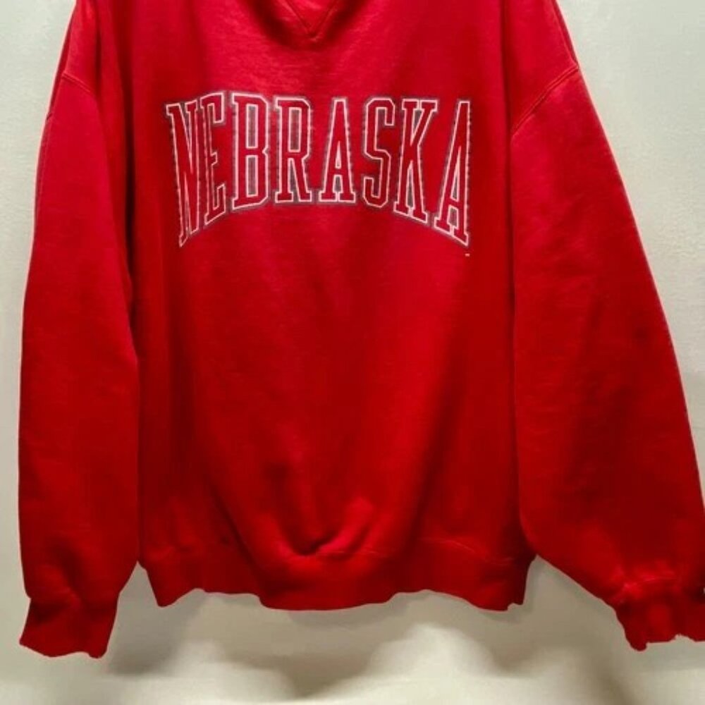 Vintage Nebraska Cornhuskers Sweatshirt Men's XXL Red 90s Gear For Sports Cotton - Picture 3 of 16